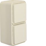 SCHUKO soc.out. 2gang vert. hinged cover surface-mtd, W.1, p.white mat