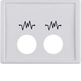 Centre plate 2 plug-in openings + imprint, f. call unit, arsys, p.whit