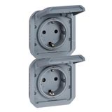 PLEXO 2 GANG PREWIRED VERTICAL GERMAN STANDARD SOCKET OUTLET - GREY - MECHANISM