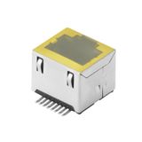 PCB plug-in connector, RJ45 jacks, Cat. 5 , SMD solder connection, 180°, Shield tabs: 4 tabs, LED: No, Number of poles: 8, Tape
