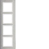 Frame 4gang vert., B.7, stainless steel/p. white matt, metal brushed