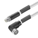 Sensor/actuator line, Connecting line, M12 / M12, Number of poles : 5, 3 m, pin, straight - socket, 90°, Shielded: No, LED: No, Sheath material: PUR, Halogen: No