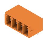 PCB plug-in connector, male header, closed side, THT solder connection, 3.81 mm, Number of poles: 4, 90°, Solder pin length (l): 3.2 mm, tinned, orange, Box