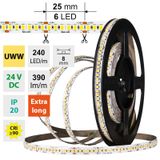 LED strip SMD2835 UWW, 240LED/m, 6W/m, DC 24V, 390lm/m, CRI90, IP20, 8mm, 5m