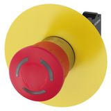 EMERGENCY STOP mushroom pushbutton, illuminable, 22 mm, round, metal, shiny, red, 40 mm, positive latching,