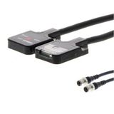 Photoelectric sensor, through-beam, 500mm, DC, 3-wire, NPN, light-on, flat-form, M8 4 pin connector, M2 mounting E3T 1090C
