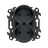 Double socket outlet without earthing, with shutters, (module), Simon 24, IP20, 16A, graphite mat