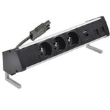 Desk socket set: 3x250V type E + USB A+C charger + 2xRJ45 plate with Keystone mounting, Wieland quick connector; aluminum black