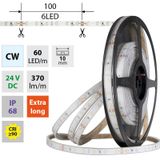 LED strip SMD2835 CW, 60LED/m, 4,8W/m, DC 24V, 370lm/m, CRI90, IP68, 10mm, 5m