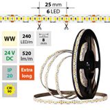 LED strip SMD2835 WW, 240LED/m, 6W/m, DC 24V, 520lm/m, CRI90, IP20, 8mm, 5m