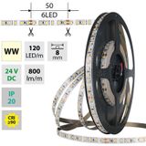 LED strip SMD2835 WW, 120LED/m, 9,6W/m, DC 24V, 800lm/m, CRI90, IP20, 8mm, 5m