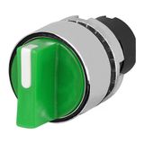 Knob selector switch, illuminated, green, 3-position, Cam O, metal