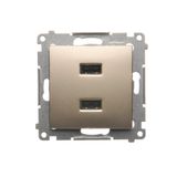 Double USB charger, A+A, 2.1A, Gold matt, metalic