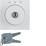 Central part with lock for blind button, key extraction in 0, Berker Q.x, white, velvet
