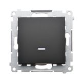 Single contact push button illuminated without pictogram, (module), 16AX, Screw, black matt