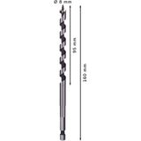 Wood auger bit, hexagon 8 x 95 x 160 mm, d 6,35 mm