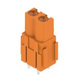 PCB plug-in connector, female header, Dovetails for fixing blocks, THT solder connection, 5.08 mm, Number of poles: 2, 180°, Solder pin length (l): 3.2 mm, tinned, orange, Box