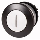 M22-DP-W-X1 Mushroom actuator, RMQ-Titan, Mushroom, momentary, Mushroom black, White, inscribed, Bezel: titanium