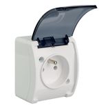 VG-1 Koala Single Socket with earthing contact (2P+Z) surface mounted IP44 white with smoky (transparent) flap VG 161-51