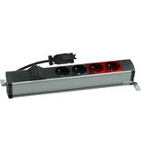 Power strip standard set: 2x250V type E+2x250V UPS+2xRJ45 plate with Keystone mounting, Wieland quick connector, aluminum black