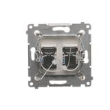 Double socket outlet with Schuko earthing and shutters, flush mounted - Scandinavian version, (Complete product), 16A, 250V, Screw, Silver matt, metalic