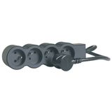 Low-profile power strip extension cord with 4 power outlets with 1.5m cord - black and dark grey
