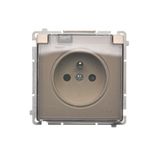 IP44 single socket outlet with shutters - transparent flap, beige, 16A