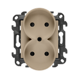 Double socket outlet without earthing, with shutters, (module), Simon 24, IP20, 16A, champagne matt