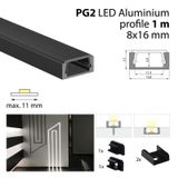 Attached aluminum profile black PG2 black diffusion 1m incl. 2x end cap 2x clip