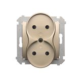 Double socket outlet without earthing, with shutters, (module), 16A, 250V, Screw, Gold matt, metalic