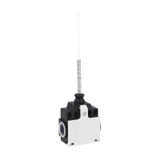 Limit switch, K series, wobble stick, omnidirectional, 2 side cable entry. Dimensions compatible to EN 50047, plastic body, contacts 1NO+1NC slow action make before break. Semirigid rod