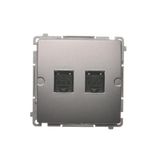Double computer socket RJ45 cat. 6 with anti-dust cover, (module), Inox, metallized
