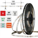 LED strip SMD2835 red, 60LED/m, 4.8W/m, DC 24V, 120lm/m, IP20, 8mm, 5m