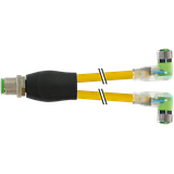 Y-Distr.M12 male/M8 fem. 90° A-cod. LED PUR 3x0.25 ye+drag-ch 0.6m