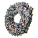 LED Christmas wreath, snowy, 38 cm, 2x AA, indoor, warm white, timer