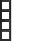Cover frame 4-way vertical, text field, A.1, night black glossy