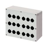 Aluminium push-button enclosure M4 230x205x100, 18 holes Ø 22, without cable entry