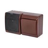 GALATEA Alternating switch no. 6 + socket 2P+PE on plaster IP44 brown/bent lid