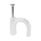 FLOP-16 cable holder with nail, round cable ⌀16mm, white, nail: 2.5x34mm