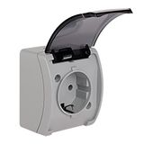 VG-1 Koala Single Socket 2P+Z SCHUKO surface mounted IP44 gray with smoky (transparent) flap  VG 181-53