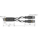 2-Way Splitter Y-Splitter with Cable, Female Connector M12 × 1 - 2 × Male Connectors M12 × 1   VBRK4.4-2RSC4T-0.6/0.6/TEL