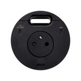 Furniture power socket (pin grounding) with USB-C 100W charger and grommet (cable outlet), Simon 400 Flash 90, IP20, 16A, black, Mount. dimen.: Ø80mm