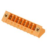 PCB plug-in connector, male header, Flange, THT solder connection, 3.81 mm, Number of poles: 9, 135°, Solder pin length (l): 3.2 mm, tinned, orange, Box