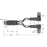 2-Way Splitter Y-Splitter with Cable, Female Connector M12 × 1 - 2 × Male Connectors M12 × 1   VBRK4.4-2WSC4T-0.6/0.6/TXL