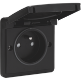 Splashproof socket outlet 16 A/250 Vac with pin earthing, shutters and with plug-in terminals, black