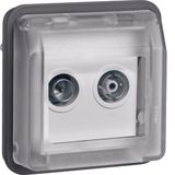 Aerial soc. insert 2hole hinged cover surface-mtd, single soc., W.1, g