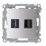 HDMI 1.4 socket + USB 3.0 computer socket, Silver matt, metalic, HDMI Standard: HDMI 1.4