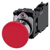 Mushroom pushbutton, 22 mm, round, metal, high gloss, red, 1 NO + 1 NC