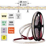 LED strip SMD2835 WW, 240LED/m, 6W/m, DC 24V, 500lm/m, CRI90, IP67, 10mm, 50m