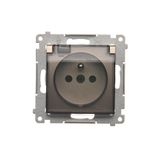 IP44 single socket outlet without frame seal - transparent flap, (module), 16A, 250V, Screw, Gold matt, metalic